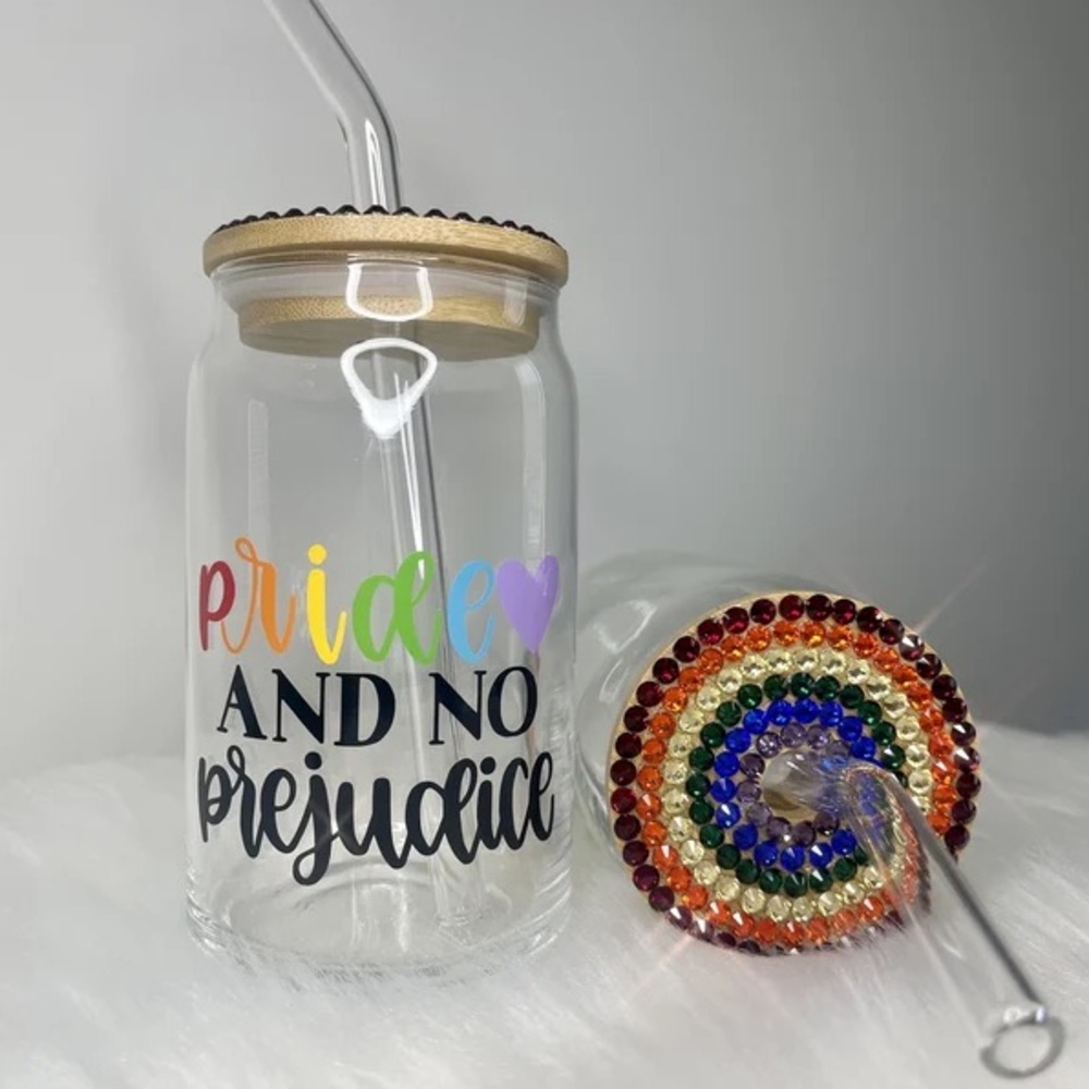 Rainbow Pride Glass Tumbler with Straw